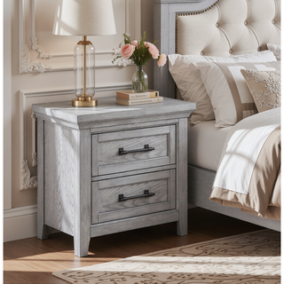 Sunvega Light Gray Finish Transitional Nightstand with Two Drawers and Metal Pulls