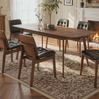 Sunvega Mid-Century Walnut Extension Leaf Dining Table with Timeless Organic Look