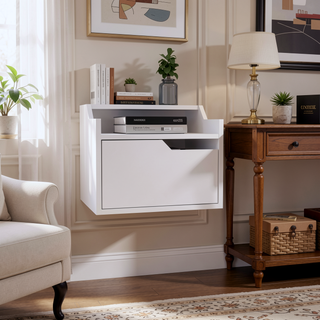 Sunvega Floating Nightstand with Spacious Drawer and Two-Tier Top for Bedroom Storage