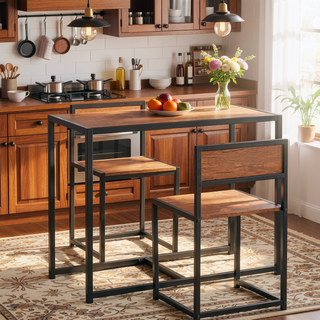 Sunvega Industrial Dining Table Set for Two with Chairs and Footrest