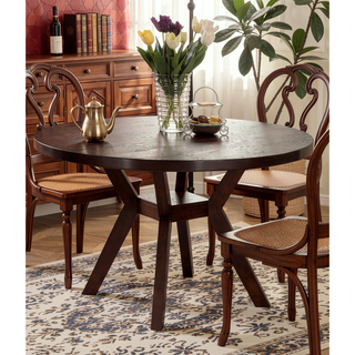 Sunvega Espresso Finish Round Dining Table with Convenient Shelf and Rubberwood Base
