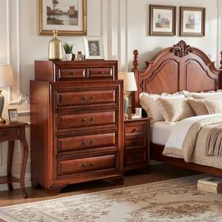 Sunvega Cappuccino Nightstand with Curved Drawer Fronts and Real Wood Veneers
