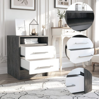 Sunvega Modern Nightstand with Two Spacious Drawers and Metal Handles for Bedroom
