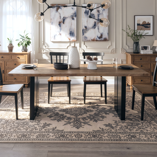 Sunvega Natural Acacia Live Edge Dining Table with Black Iron Legs