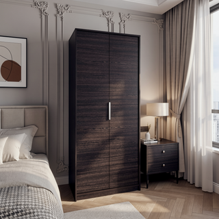 Sunvega Modern Double Door Wardrobe with Hanging Rod and Shelves Black