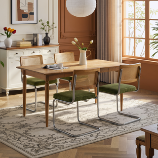 Sunvega Mid Century Modern Dining Chairs Set of 2 with Velvet Upholstery and Natural Rattan Back