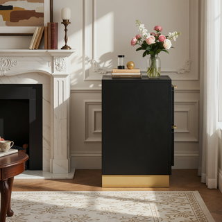 Sunvega Modern Black Nightstand with Two Drawers and Gold Accents