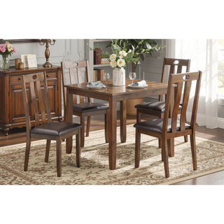 Sunvega Brown Acacia Veneer Counter Height Dining Table Set with 4 Upholstered Chairs