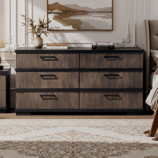 Sunvega Brown Black Finish 2-Drawers Nightstand Modern Industrial Bedroom Furniture