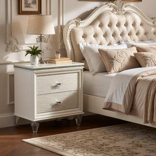 Sunvega Textured 2 Drawer Nightstand with Acrylic Legs in Pearl White