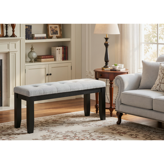 Sunvega Contemporary Light Gray Upholstered Button Tufted Bench with Dark Tapered Wood Legs