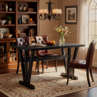 Sunvega Dark Espresso Melamine Laminate Finish Dining Table Seats Four People