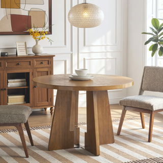 Sunvega Kennedy 44 Inch Round Dining Table with Pecan Wood Veneer Finish