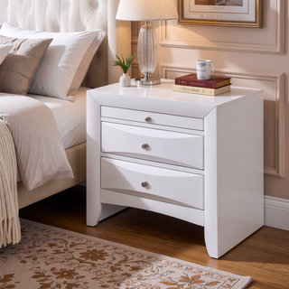 Sunvega Modern Black Nightstand with Two Storage Drawers and Pull Out Tray