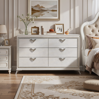 Sunvega Antique White Finish Nightstand with 2 Dovetail Drawers and Gold Accents