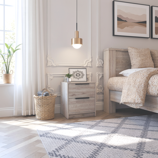 Sunvega Modern Light Grey Nightstand with Two Smooth Drawers for Storage