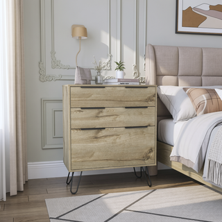 Sunvega Light Oak Finish 3-Drawer Dresser with Superior Top and Steel Legs