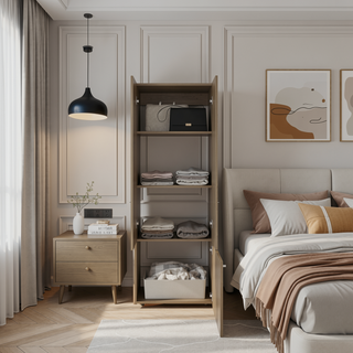 Sunvega Wenge Tall Wardrobe Cabinet with Hanging Rod and 4 Shelves for Bedroom