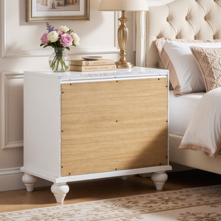 Sunvega White Nightstand with Two Spacious Drawers and Crystal Hardware