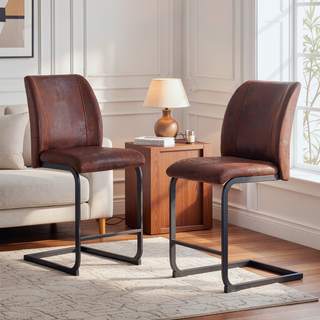 Sunvega Modern Brown Suede Cushion Chairs with Black Metal Legs for Dining Room