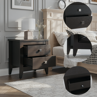 Sunvega Nightstand with Two Spacious Drawers and Four Wooden Legs for Bedroom