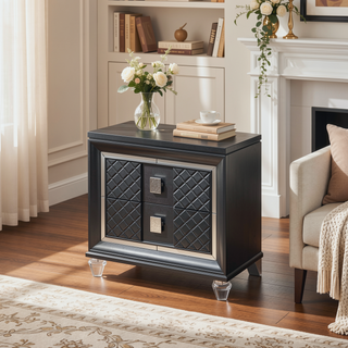 Sunvega Metallic Gray Finish 2 Drawers Nightstand with Sparkling Trim and Acrylic Legs
