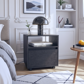Sunvega White Nightstand with One Open Shelf and Spacious Drawer on Casters