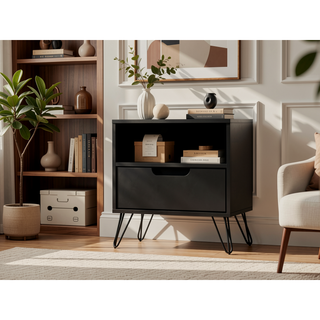 Sunvega Mid-Century Modern Pink Nightstand with Drawer and Open Shelf