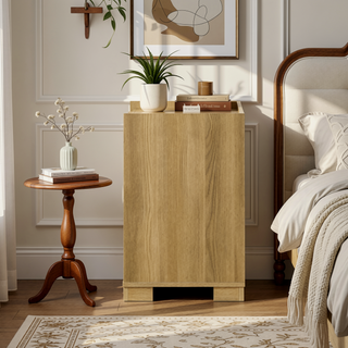 Sunvega Natural Wood and White Melamine 2-Drawer Nightstand Bedside Table