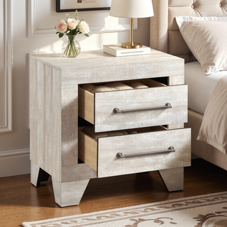 Sunvega Modern Nightstand with 2 Dovetail Drawers in Dusty Gray Oak Finish