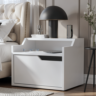 Sunvega Wall-Mountable Floating Nightstand with Drawer and Dual-Shelf Display