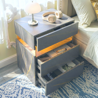 Sunvega LED Nightstand with Acrylic Board and RGB Lights 3 Drawer Bedside Table