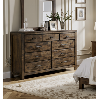 Sunvega Rustic Brown Two Drawer Nightstand with Sleek Metal Handles for Bedroom