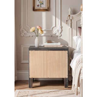 Sunvega Gray Oak Nightstand with Two Spacious Drawers and Tray for Bedroom