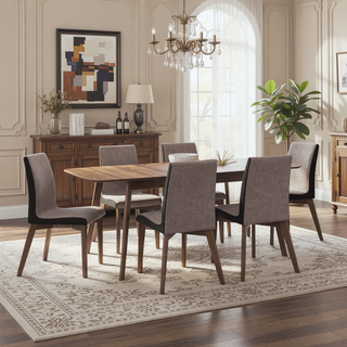 Sunvega Mid-Century Walnut Extension Leaf Dining Table with Timeless Organic Look