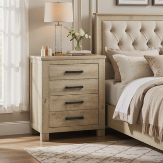 Sunvega Weathered Oak Finish Five-Drawer Chest with Bronze Handles for Bedroom