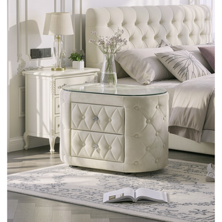 Sunvega Modern Oval Nightstand with Tufted Upholstery and Two Fabric Storage Drawers