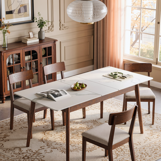Sunvega Solid Oak Extendable Round Corner Dining Table for 6-8 People