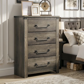 Sunvega Antique Brass Drop Handles Rustic Gray Chest with Four English Dovetail Drawers