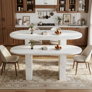 Sunvega Modern Farmhouse Oval Dining Table with Realistic Marble Top for 6