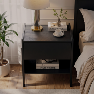 Sunvega Black Caladium Nightstand with One Drawer and Open Shelf