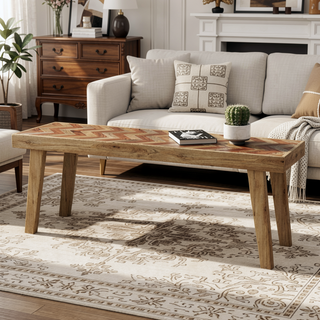 Sunvega Handcrafted Mango Wood Dining Bench with Natural Boho Style