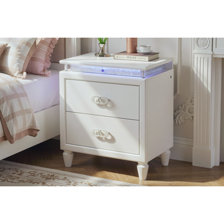 Sunvega Luxurious LED Night Stand with Felt Lined Drawers in Milky White