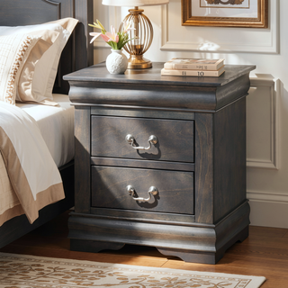 Sunvega Classic Traditional Black Finish 2-Drawers Nightstand with Metal Handle