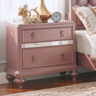 Sunvega Glam Silver Finish Nightstand with Mirror Panels and Crystal Knobs