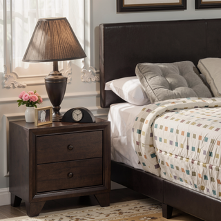 Sunvega Espresso Finish Wooden Nightstand with Two Drawers for Bedroom
