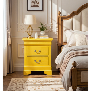 Sunvega Vibrant Yellow Traditional Nightstand with Two Drawers for Easy Storage