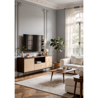 Sunvega Tablita Nightstand with Dark Merlot Finish and 2 Curved Front Drawers