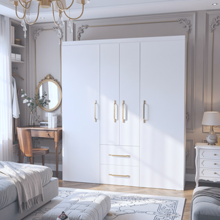 Sunvega White 2-Door Armoire with Hanging Rods Shelves and Drawers for Bedroom