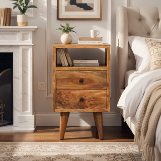 Sunvega Mini Classic Oak-ish Nightstand with Two Drawers and Nordic Legs
